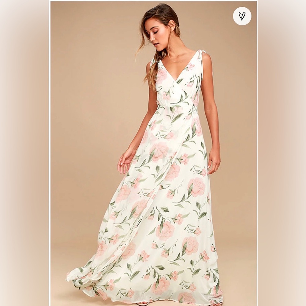 NWT Lulu’s Romantic Possibilities White Floral Maxi Dress